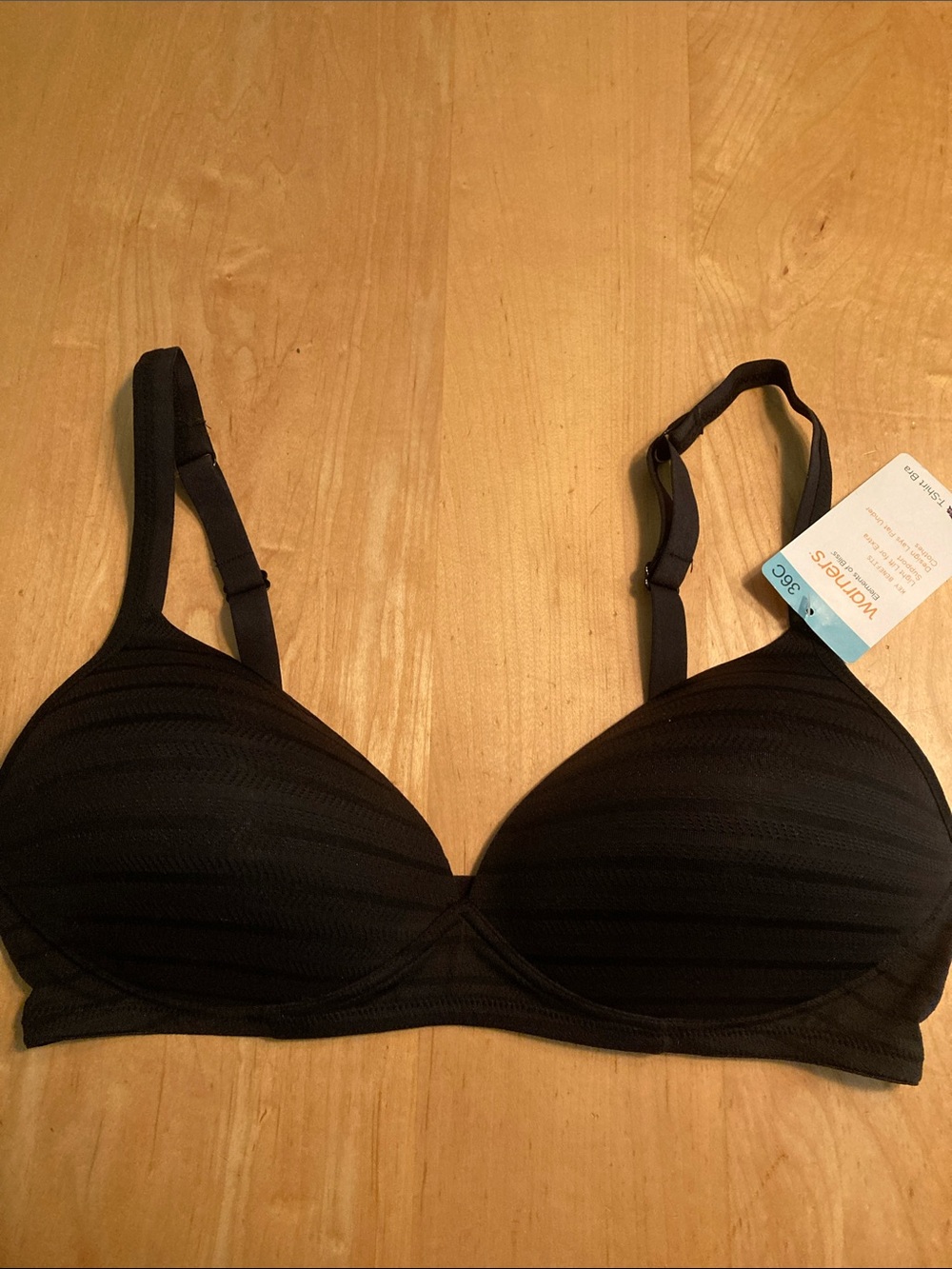 Warner's Black Wireless T-Shirt Bra with Subtle Stripe Texture